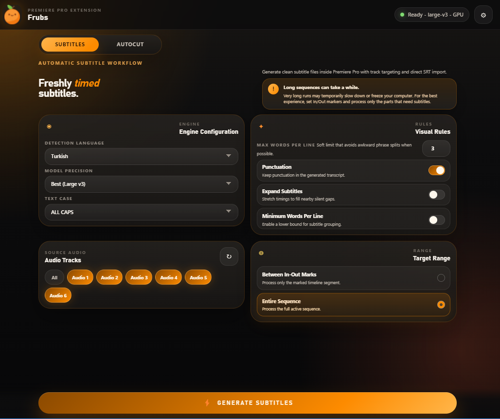 Frubs Premiere Pro Extension Interface